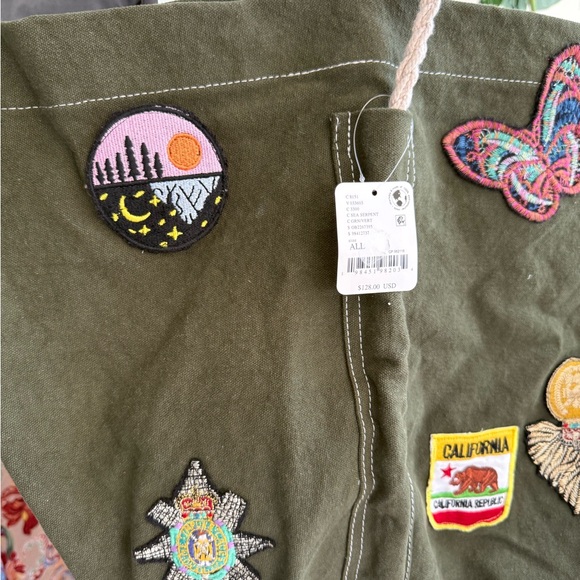 Free People Olive Green Tote Bag with Patches - Picture 6 of 11